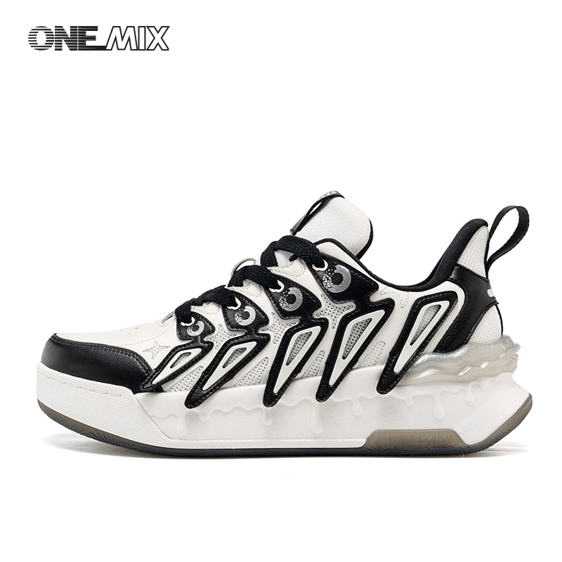 ONEMIX Skateboarding Shoes Wear-Resistant fashion All-Match Height Increase Casual Skate Leather Winter Thermal Male Sneakers