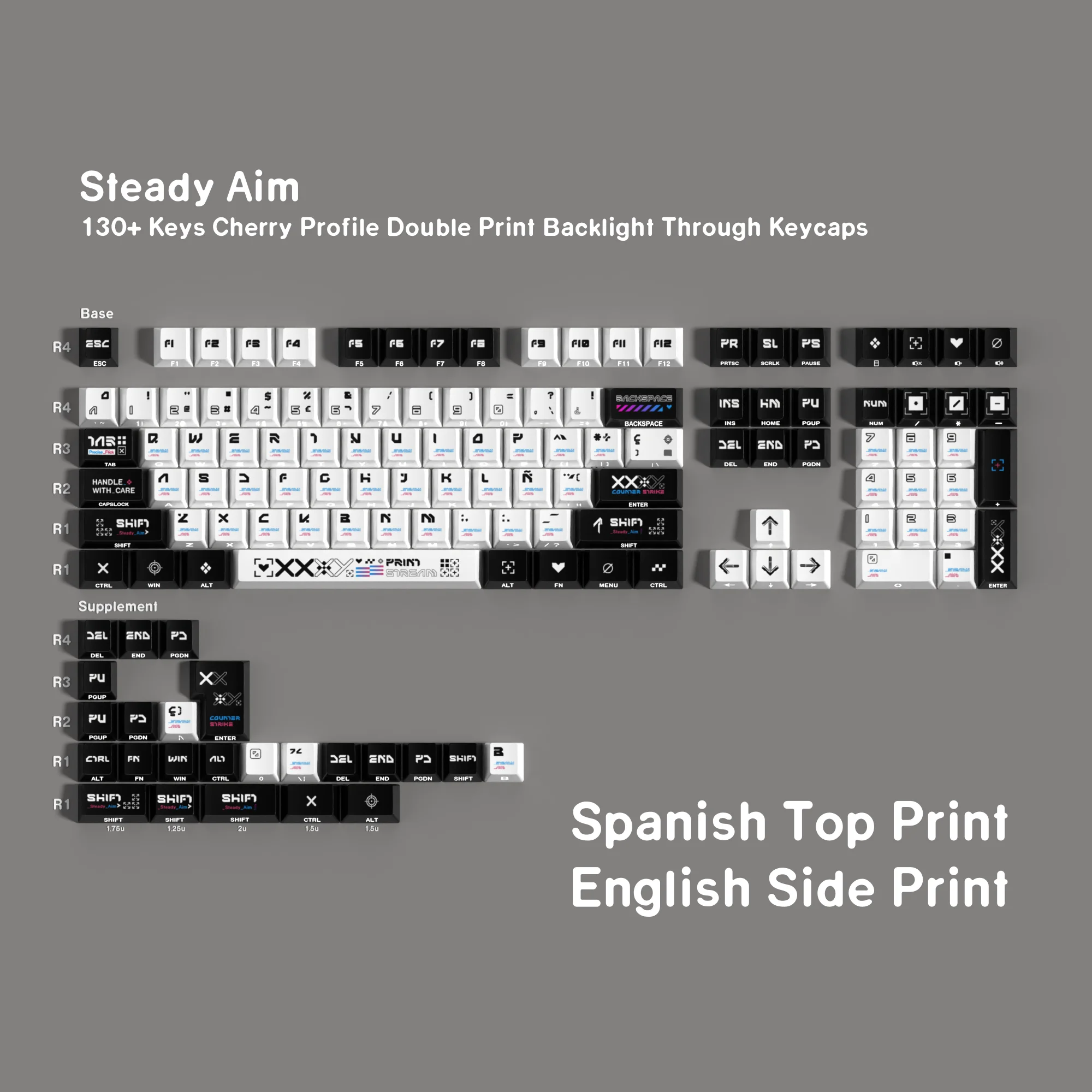 Spanish Mechanical Keyboard Side Lighted Keycaps Cherry Hot Sublimation Process for Mechanical Keyboards GMK