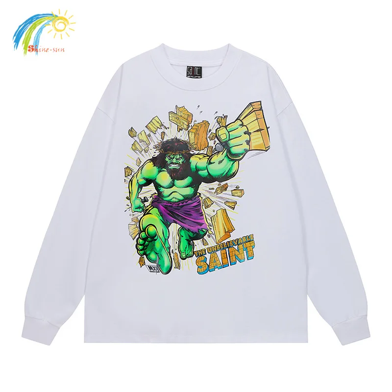 

Футболка с длинным рукавом с мультяшным графическим принтом, мужская и женская повседневная модная футболка большого размера, хлопковая белая футболка высокого качества