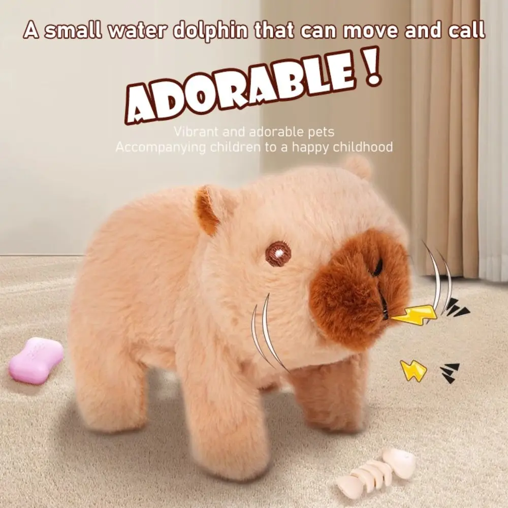 Rechargeable Electric Capybara Toy with Sound Cute Plush Capybara Figure Set Mouth Moving Interactive Capybara Walking Doll
