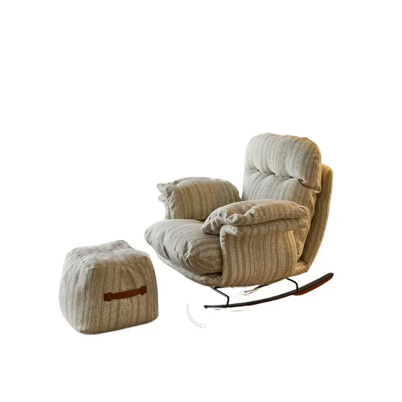 Medieval cotton and linen single rocking chair, retro casual adjustable sofa recliner