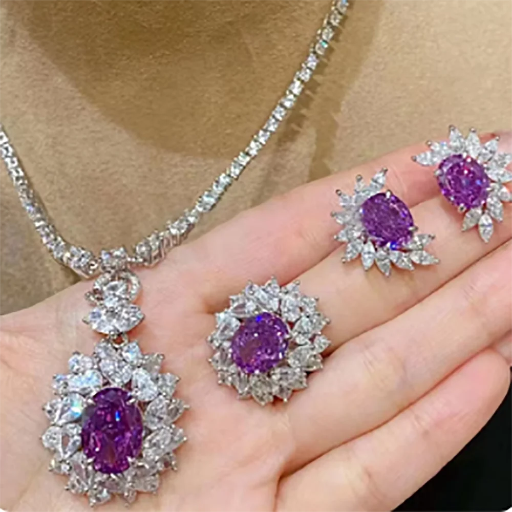 

Vintage Elegant Luxury Mysterious Purple AAA Cubic Zirconia Sunflower Jewelry Set