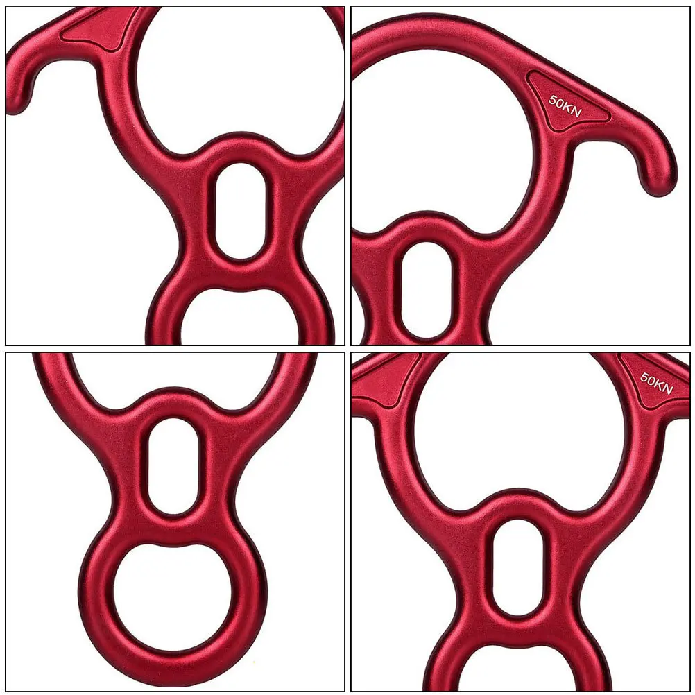 50kn Figure 8 descendeur d'escalade dispositif de rappel en alliage équipement d'urgence rappel contrôle de sécurité descendeur d'escalade rouge