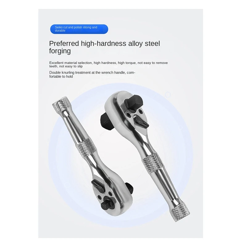 ABGR-72 Chiave a bussola a cricchetto con denti Mini Chiave dinamometrica a doppia estremità Chiave per cacciavite con asta