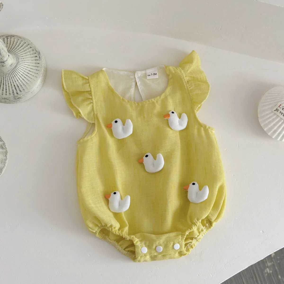 

2025 New Newborn Baby Boys Girls Summer Rompers Short Sleeved Triangle Jumpsuit Cute Duck Love Doll Toddler Bodysuit 0-18 Months