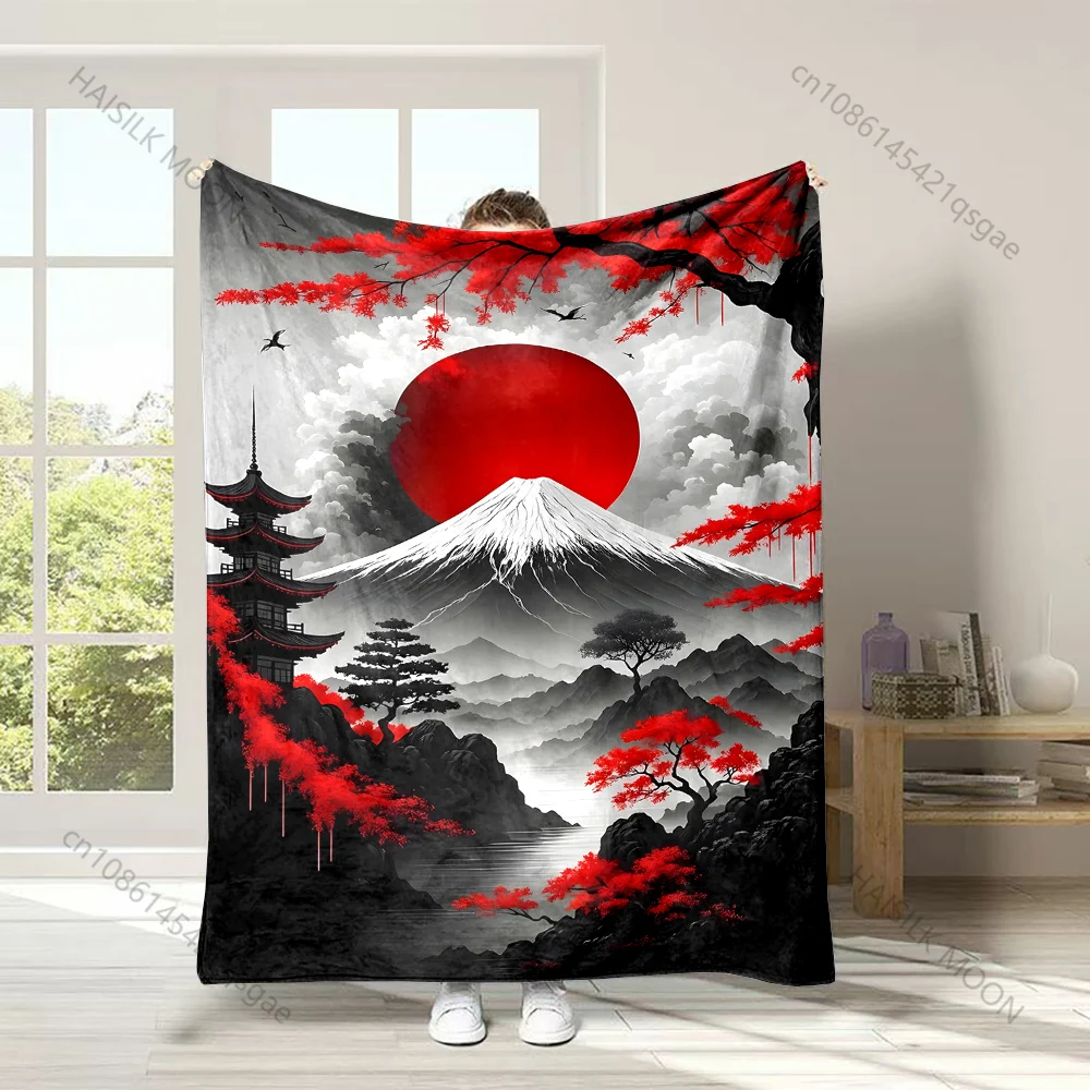 1PC red sun snowy peak maples pagoda lake Print Adult Children Warm Blankets Home Travel Car Soft Comfortable Luxury Gift