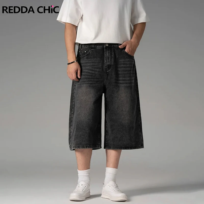 

REDDACHiC Men Whiskers Baggy Jorts Retro Do Old Solid Black Bermuda Pants Straight Wide Jean Shorts Skater Lounge Everyday Wear