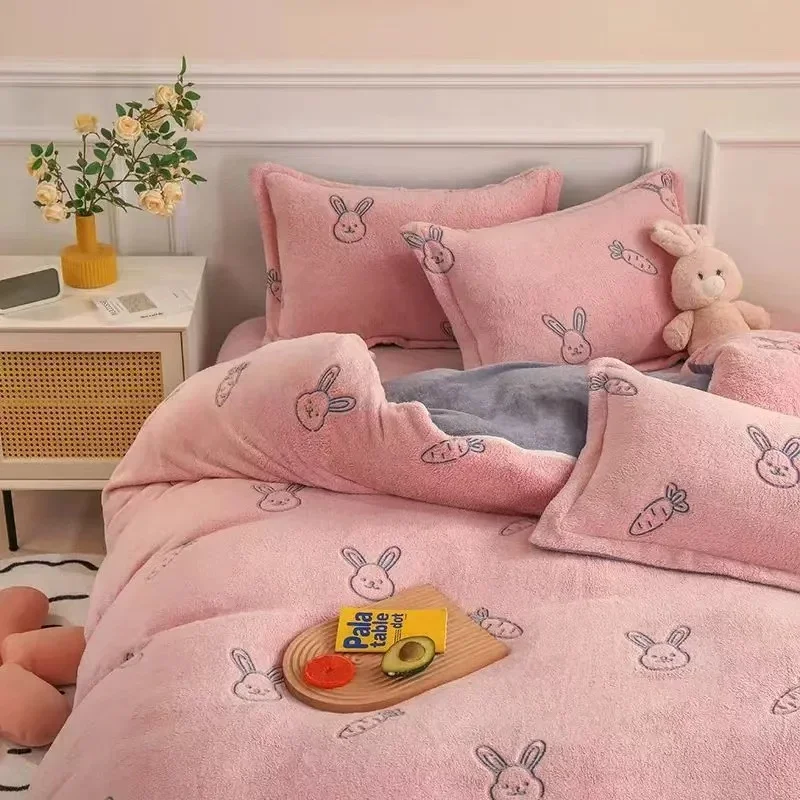 Winter Duvet Cover Thick Fleece Warm Flannel Coral Double Sided Velvet Bedding Single Double Queen King Size Quilt Cover
