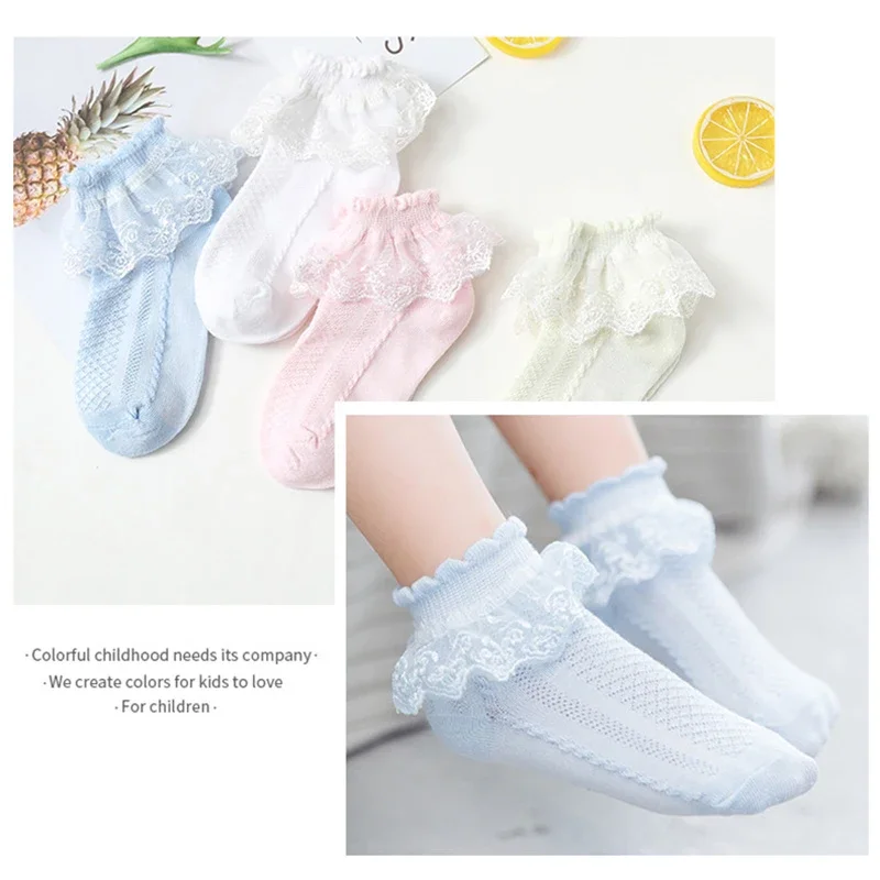 5 Pairs/Lot Girls Socks Summer New Mesh Style Cotton Thin Baby Socks Trendy Elastic White Lace Flowers Children Princess Socks