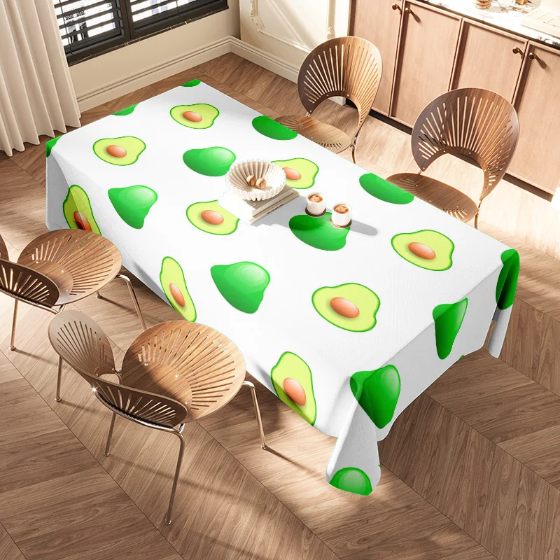Bright Kitchen Tablecloth Avocado Green Design Floral Pattern Plastic Resistant Non-Slip Dining Cover for Home Decoration