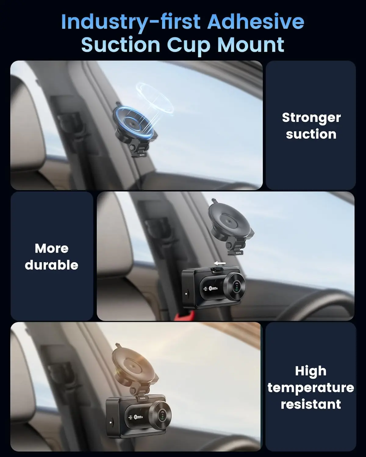 كاميرا أمامية وخلفية 4K Ultra HD للسيارة مع بطاقة 64 جيجابايت، 5G Wi-Fi، GPS، شاشة IPS 3.16 بوصة، رؤية ليلية، 170 °   زاوية واسعة، HDR، 2