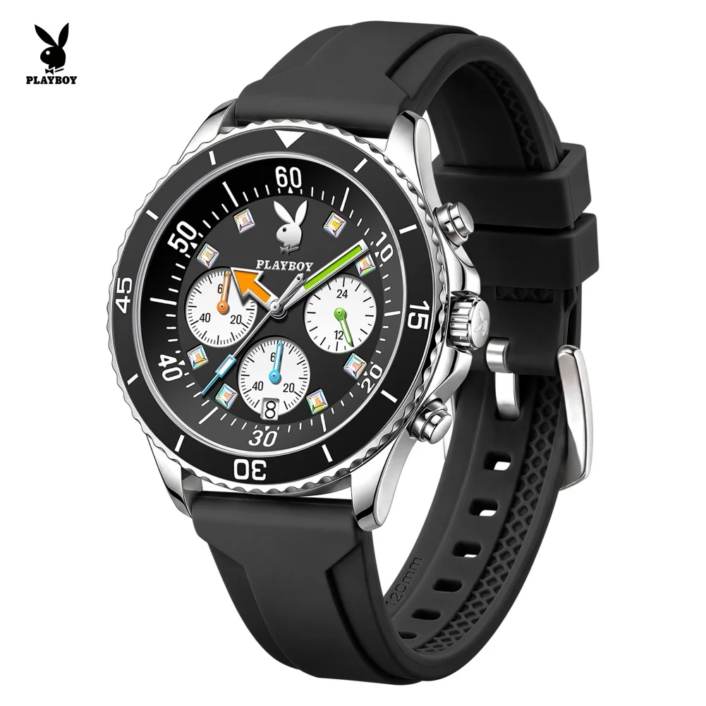 PLAYBOY Fashion Sports Men's Watch Luxury Brand Original Quartz Watch for Man Chronograph Luminous Waterproof reloj hombre 3081
