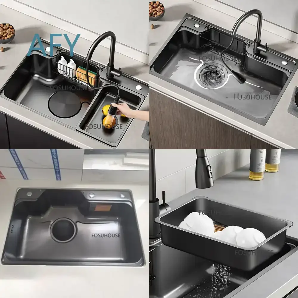 Light Luxury 304 Stainless Steel Kitchen Accessories for Sink Crockery Drainer Faucet Nano Design Gourmet Kitchen Sink for