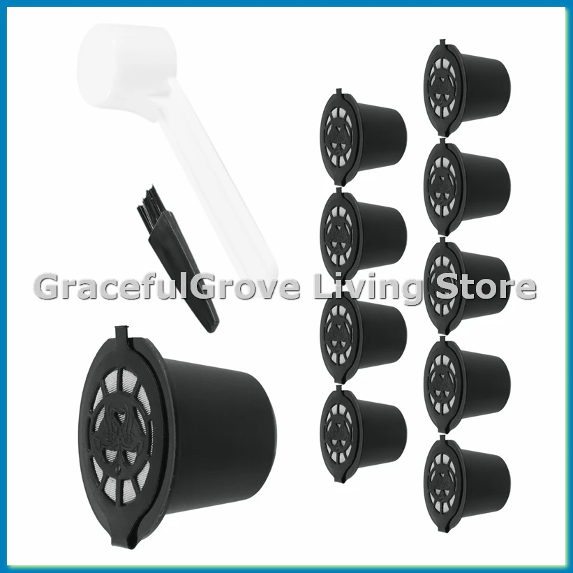 

10 шт. многоразовые многоразовые капсульные фильтры для кофе с ложкой-щеткой, кухонные аксессуары, фильтр для кофе, черный-ABFB