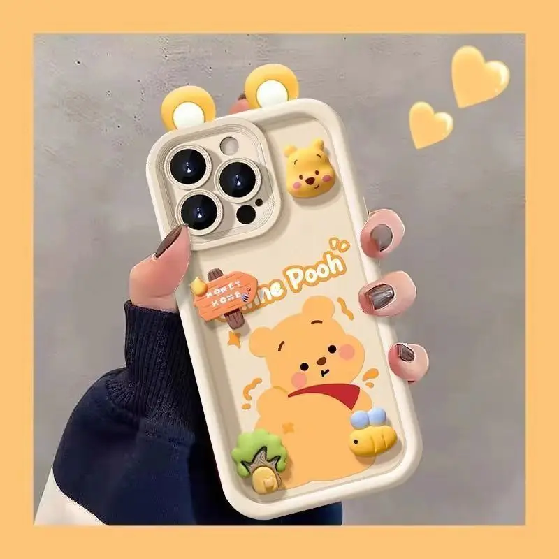 Cartoon Phone Case For iPhone 13 Pro Max 14 15 Plus 12 Mini 7 8 SE 2020 X XR XS Winnie Losto Bear Dolls Ear Cover