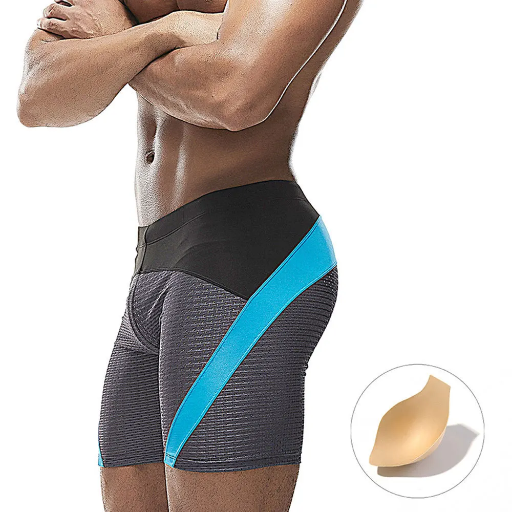 Men's five-point nylon mesh swimming trunks with cup color matching fashion with triangular lining