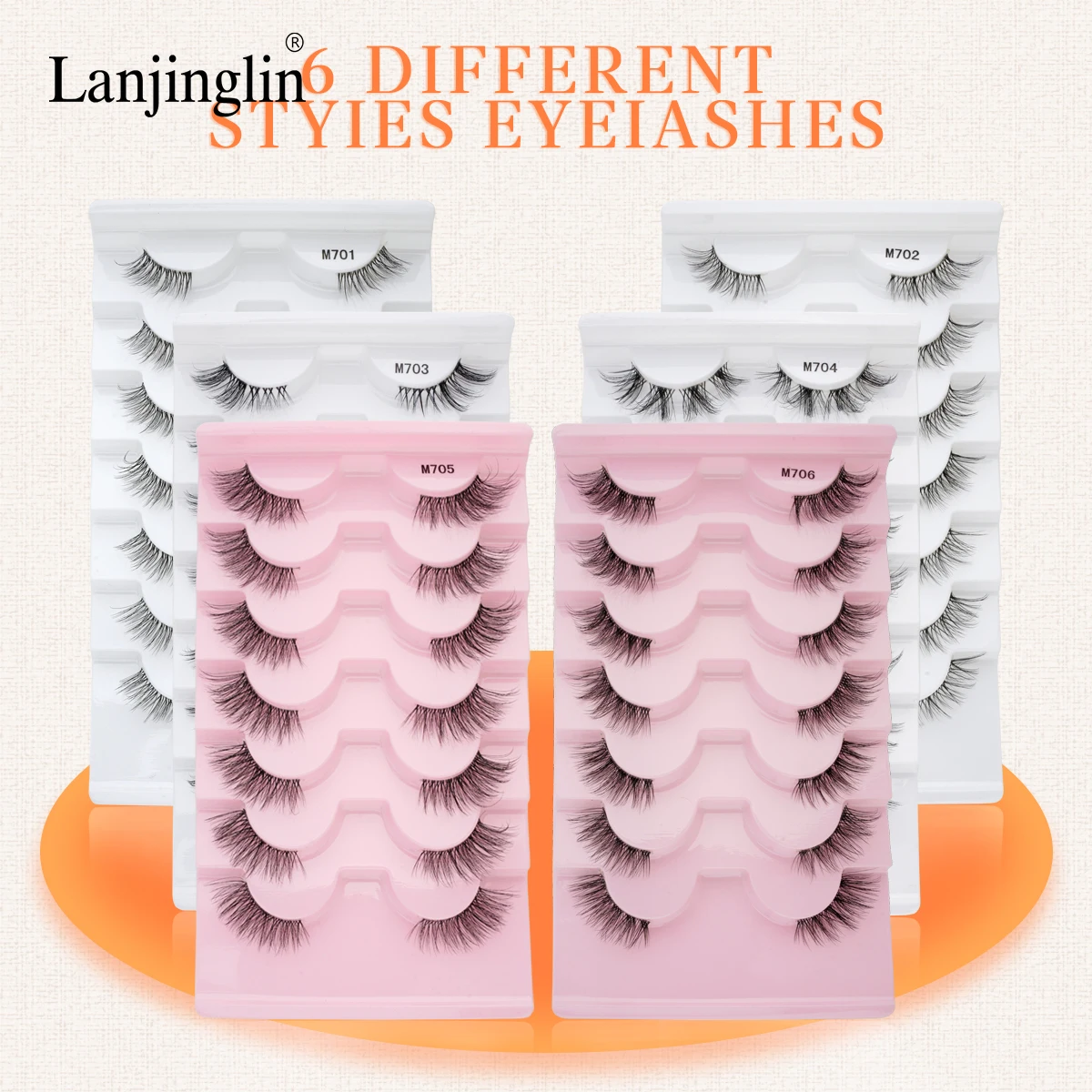 Lanjinglin 7 paia ciglia finte lunghe naturali mezze ciglia morbide soffici ciglia di visone 3D ciglia all'ingrosso ciglia spesse cils