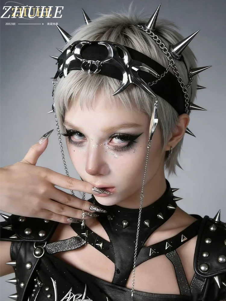 Women's Edgy Punk Jewelry Accessories Headband with Chain Detail for Fashion-Forward Streetwear Looks