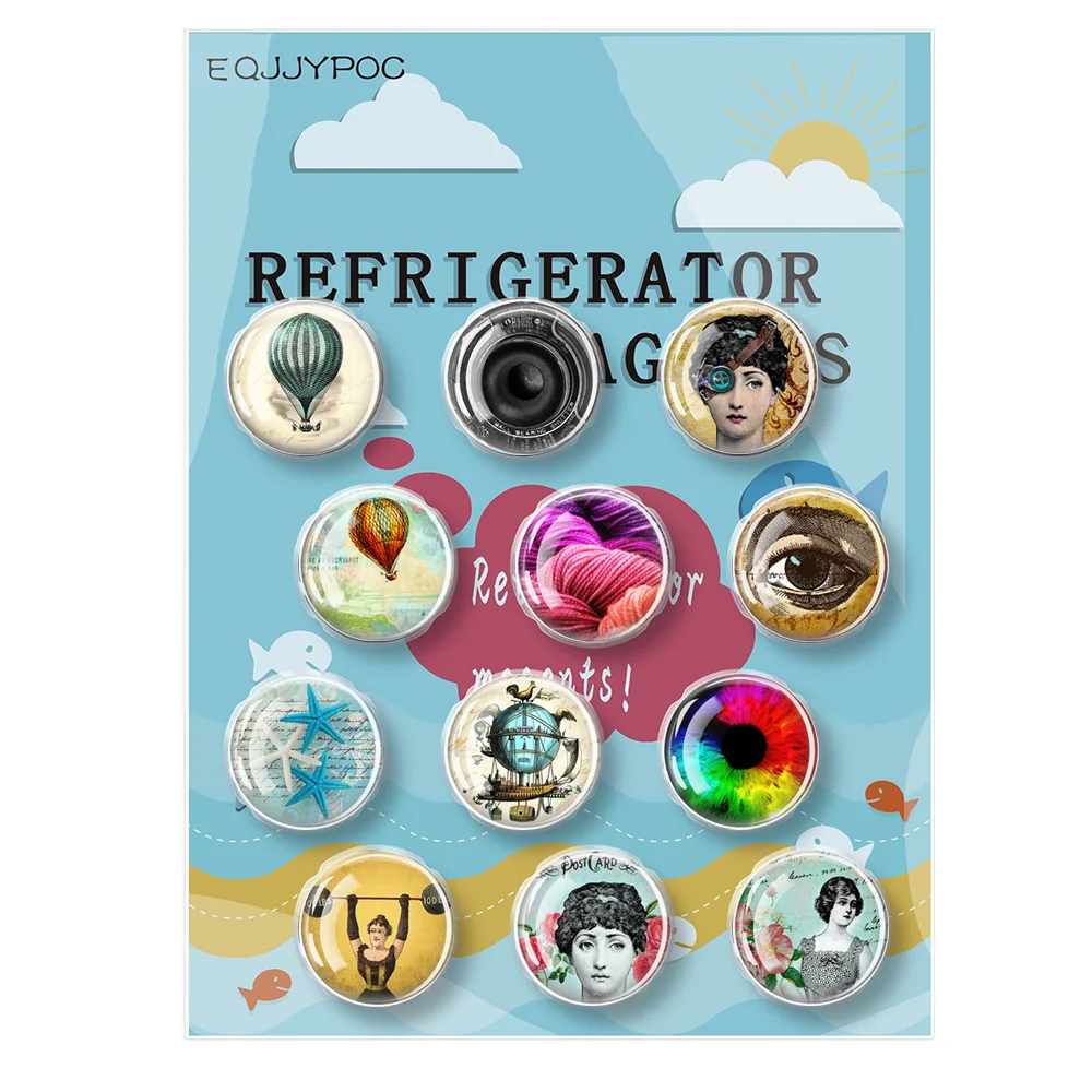 

12Pcs Steampunk Style Fridge Magnet Crystal Glass Refrigerator Mechanical Animal Sticks Children Gifts 30mm