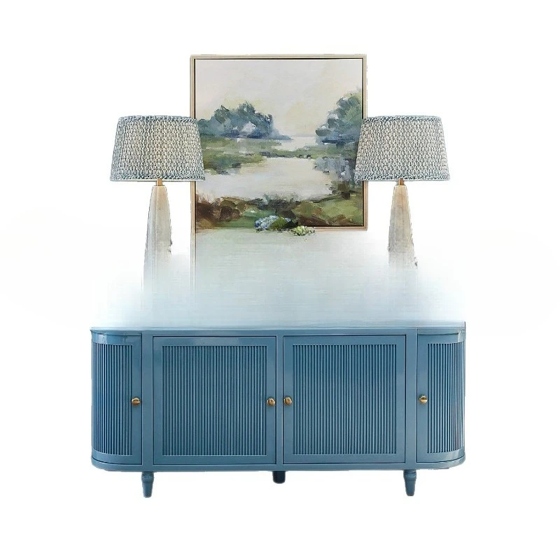 

American retro curved solid wood dining side cabinet, living room against the wall four-door storage cabinet
