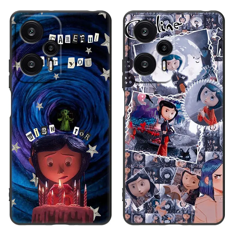 Coraline and the magic door Cartoon Cover Black Case For Xiaomi Mi POCO X6 Pro F5 M6 X5 X4 Pro X3 NFC M5 M4 M3 F2 Pro F4 F3 GT