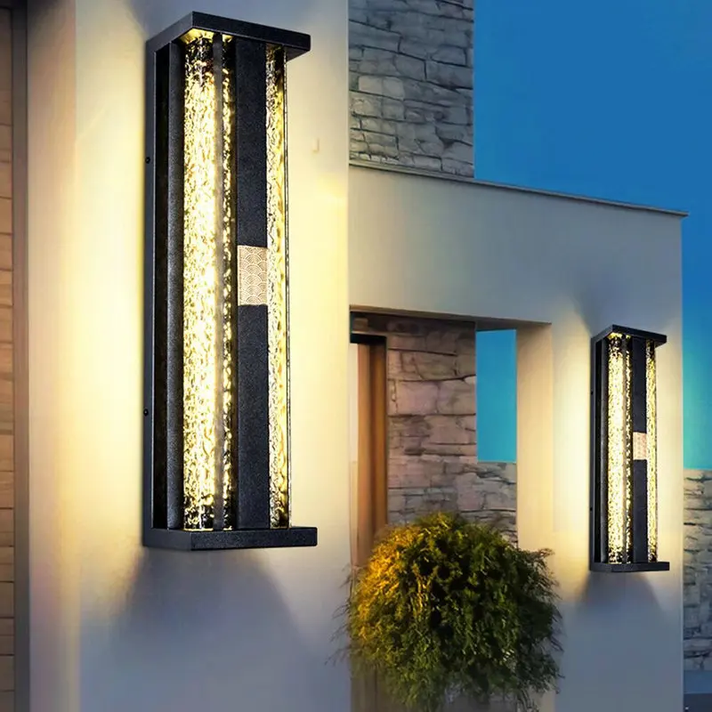 Outdoor Waterproof Rectangular Wall Lamp, Aisle Porch Glass Wall Light, Black Stainless Steel Exterior Wall Decor Lamp BB341SQ