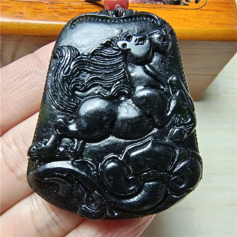 الطبيعية لانتيان الحبر اليشم الحصان قلادة الطب الملك حجر زودياك الحصان قلادة زودياك قلادة بينغ آن #2