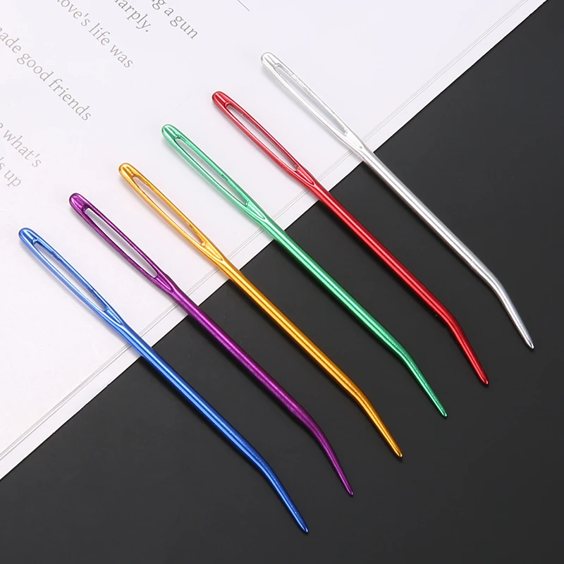 2pcs Aluminum Bent Tip Crochet Needles Tapestry Darning Knitting Needles DIY Crafts Sewing Big Eye Bent Needle Yarn Weave Tool