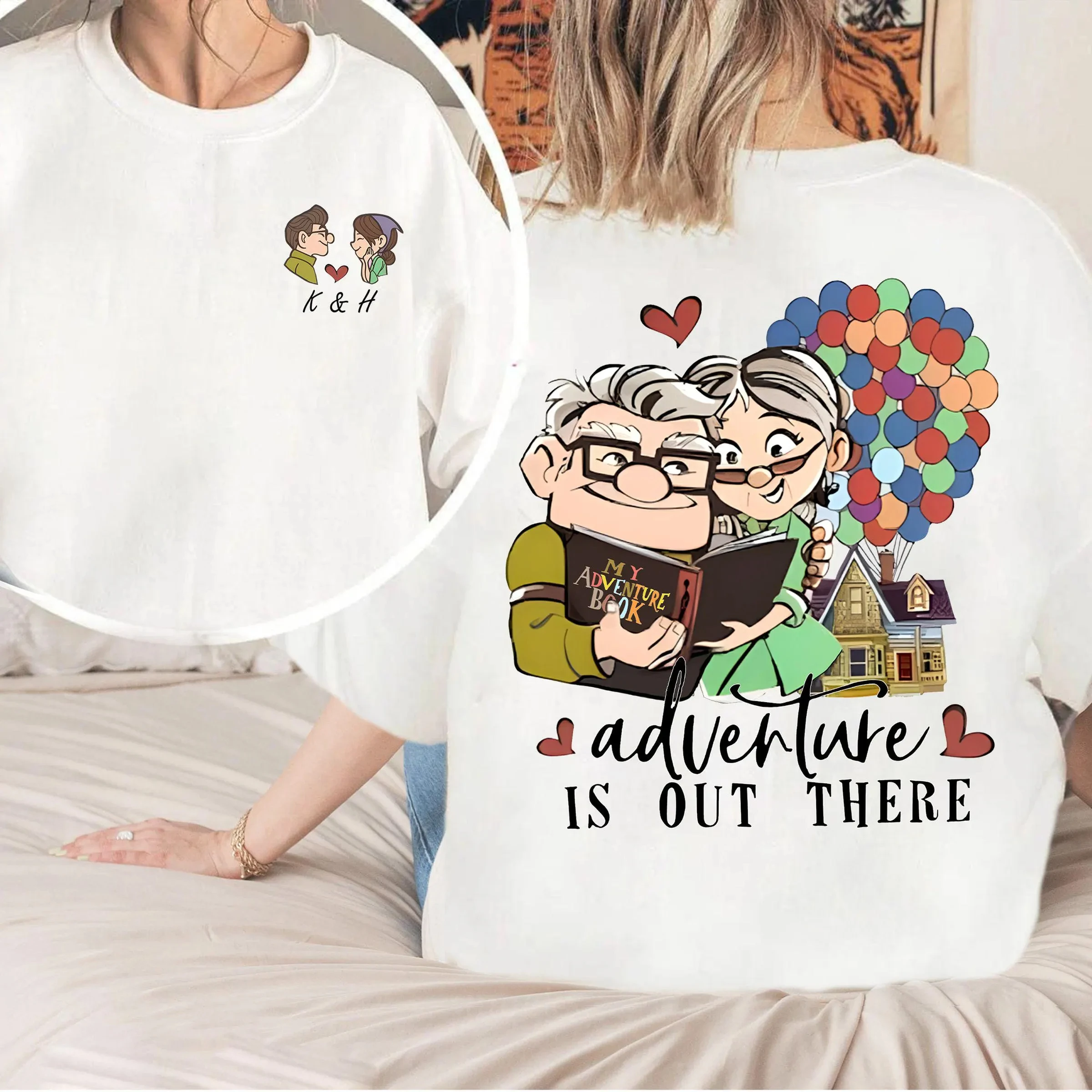 

Новая футболка с принтом «Up» Диснея «Апл и Элли», модная футболка для пары в стиле поп-футболка Disney, свободный подарок на День Благодарения для медового месяца