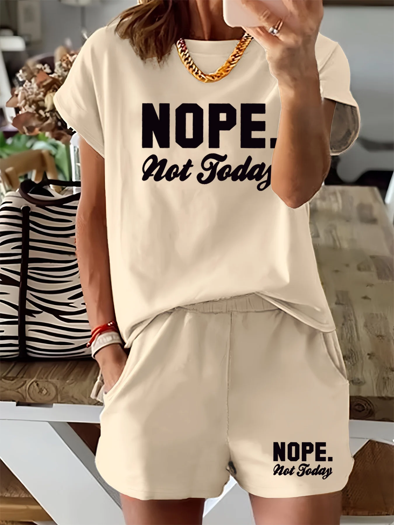 

Летняя женская удобная свободная футболка NOPE Not Today с принтом, повседневная свободная футболка с круглым вырезом и короткими рукавами, шорты, комплект из двух предметов