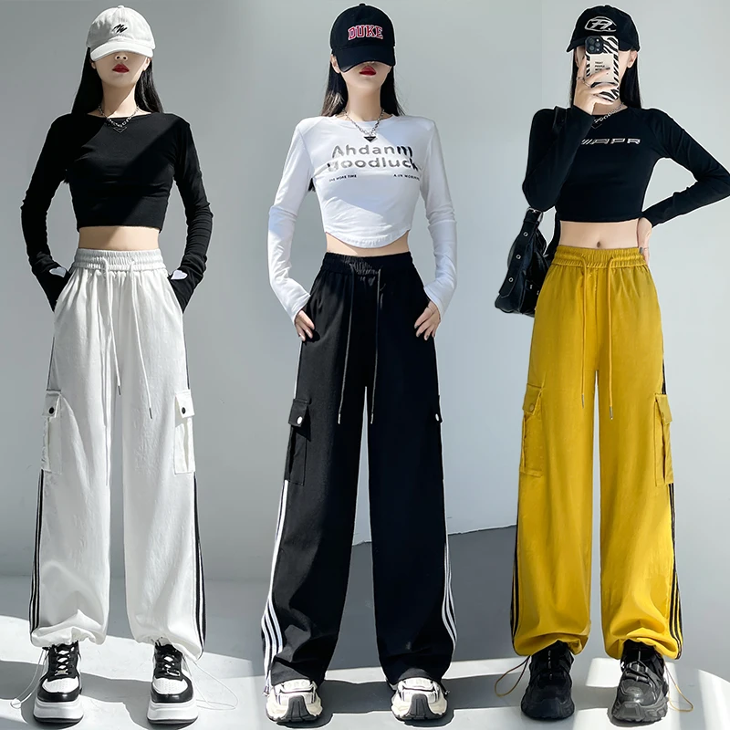 

Women's Fashionable Loose Casual Wide-Leg Sports Trousers with Side Stripes, New Autumn 2024 American Style Work Pants
