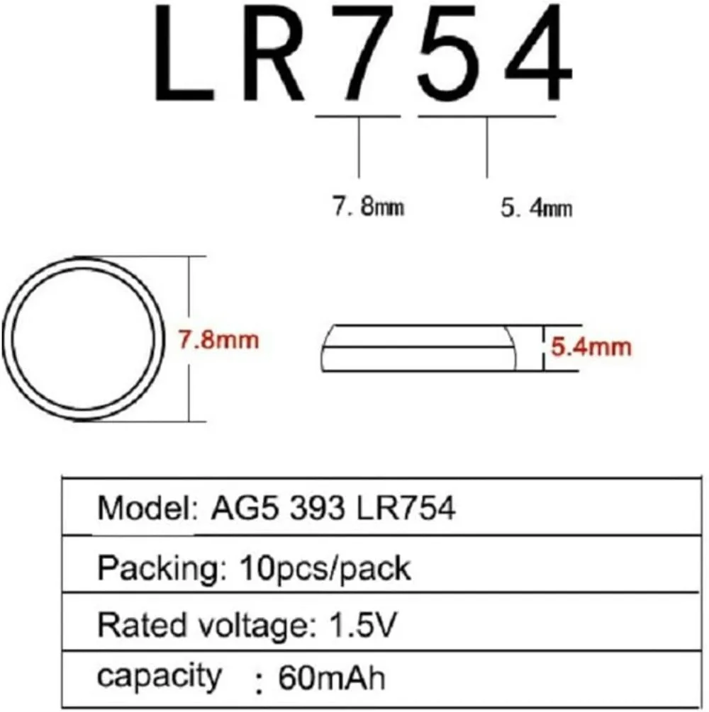 100-1000PCS AG5 LR754 LR48 L754 1.5V Alkaline Battery Button Cell393SR754SW SR48For Watch Toy Calculator Pointer Mini Flashlight