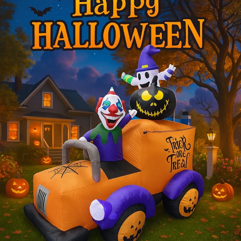 8FT عطلة الهالوين الإضاءة نفخ اللعب مهرج شبح شاحنة المدمج في المصابيح لحديقة ساحة الطرف الديكور تفجير نموذج