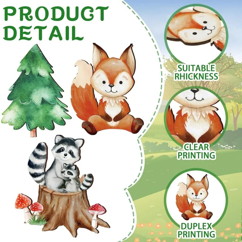 12 Pcs Woodland Animals Cutout Shapes Forest Painted Woodland Baby Shower Decorations Table Centerpieces for Camp Party Supplies