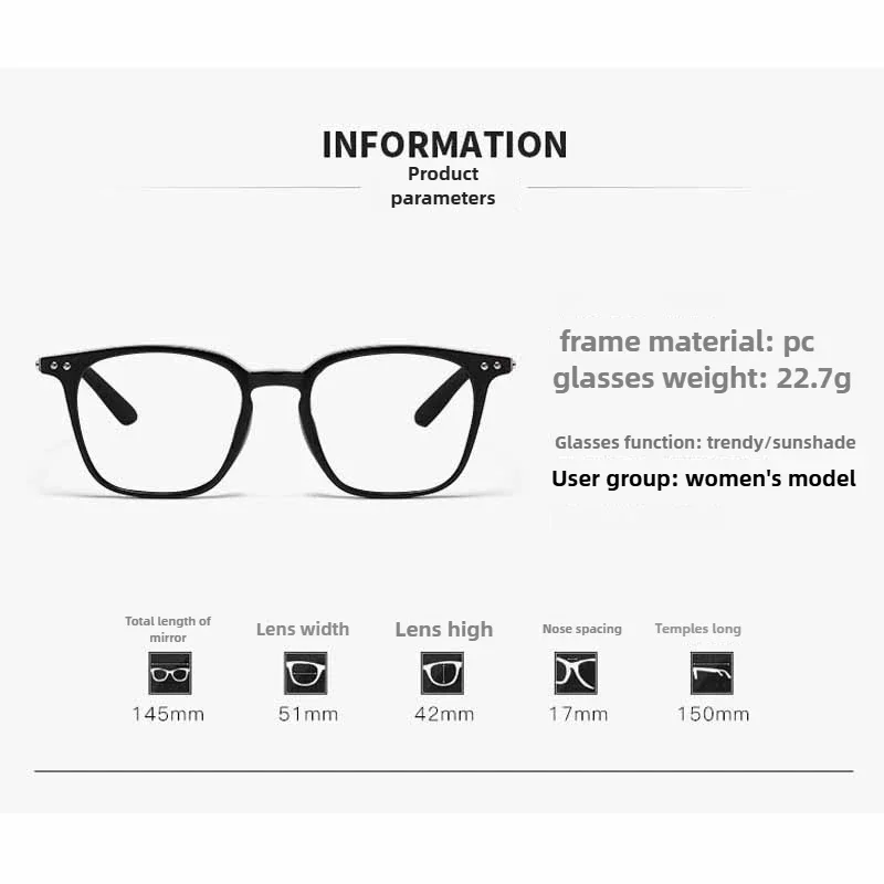 Neue Mode Photochrome Myopie Gläser Retro Quadratischen Großen Rahmen Anti-blau Licht Brille Männer und Frauen Lesebrille – Detail 5
