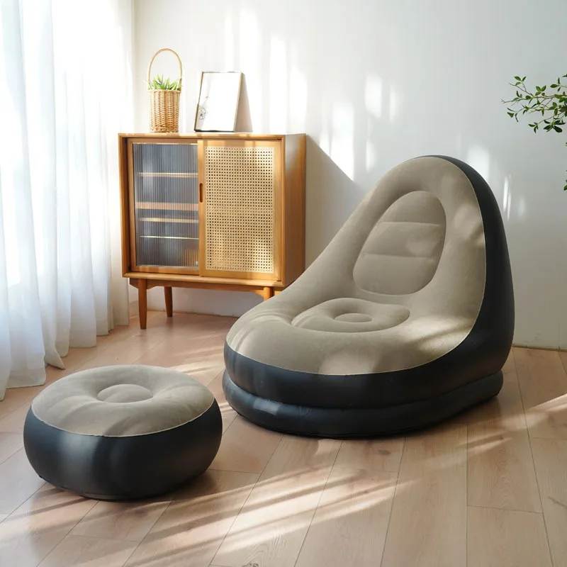 Lazy Inflatable Lounge Chair Pvc Flocking Sofa with Foot Stool Folding Portable Outdoor Camping Air Couch Sofa