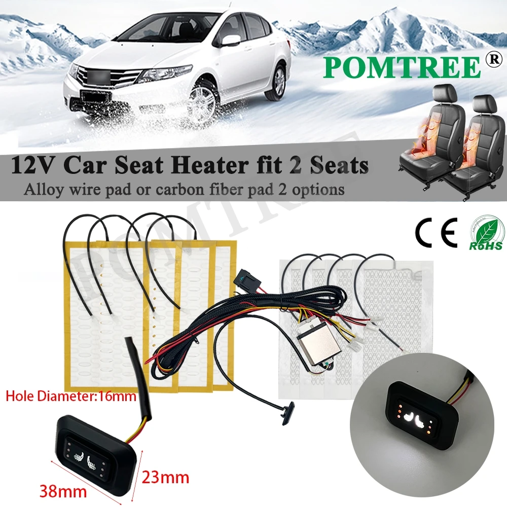 

New Build-in Car Seat Heater Kit Fits 2 Seats Universal Alloy Wire/Carbon Fiber Heating Pad Single 3-level Square Control Switch