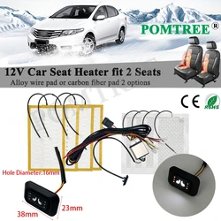 New Build-in Car Seat Heater Kit Fits 2 Seats Universal Alloy Wire/Carbon Fiber Heating Pad Single 3-level Square Control Switch