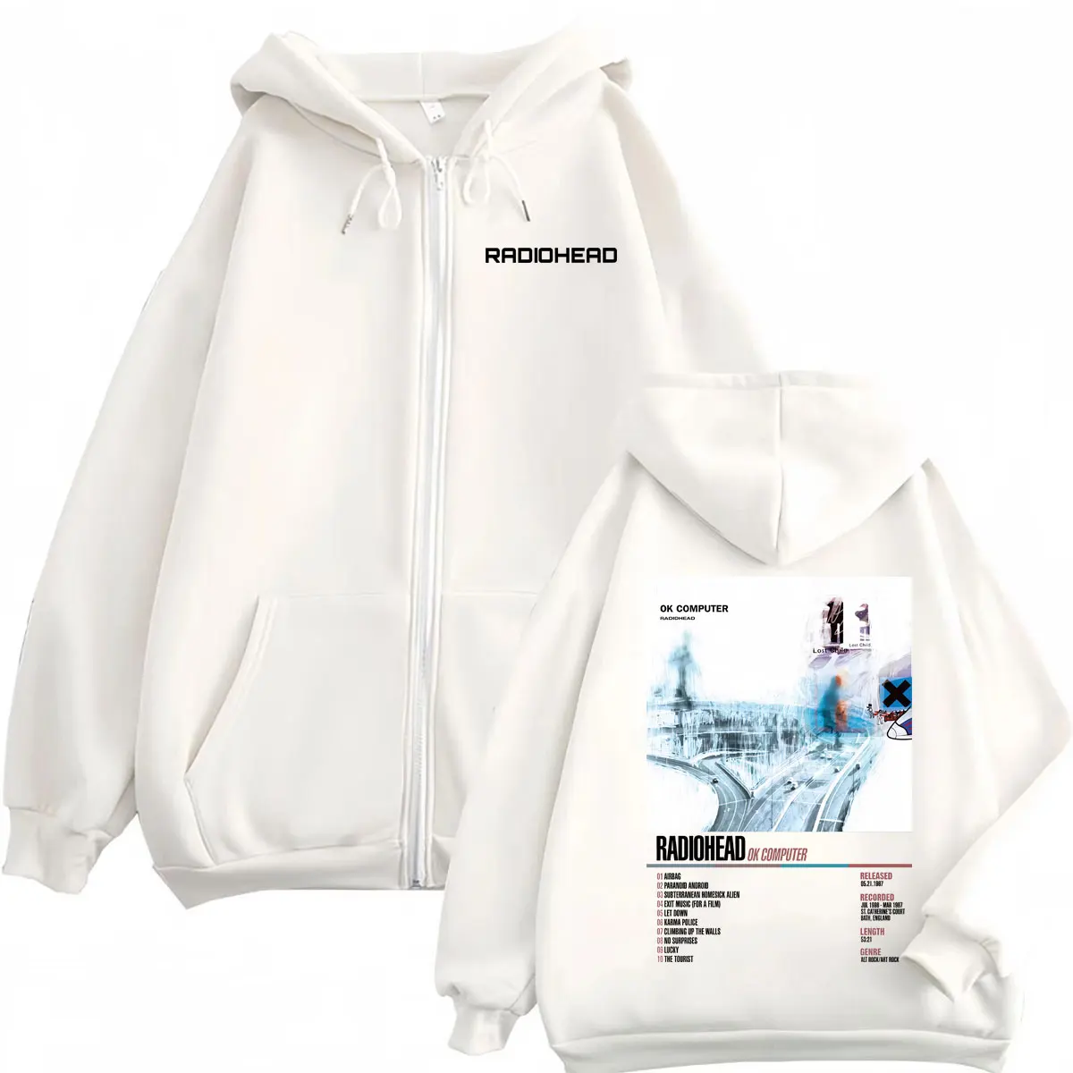 Radiohead Music Album Poster Graphic Zipper Hoodie Men's Women's Fashion Rock Zip Up Pullovers High Quality Fleece Sweatshirts