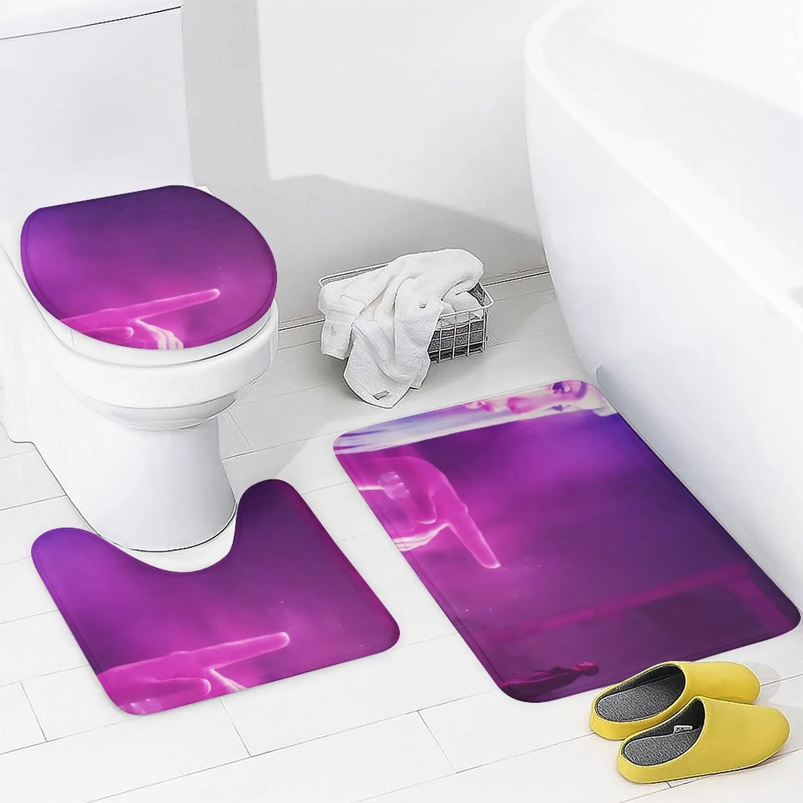 Set of 4 Printed Shower Curtain Decoration Bathroom Waterproof Cover Screen Cushion Toilet  Cover