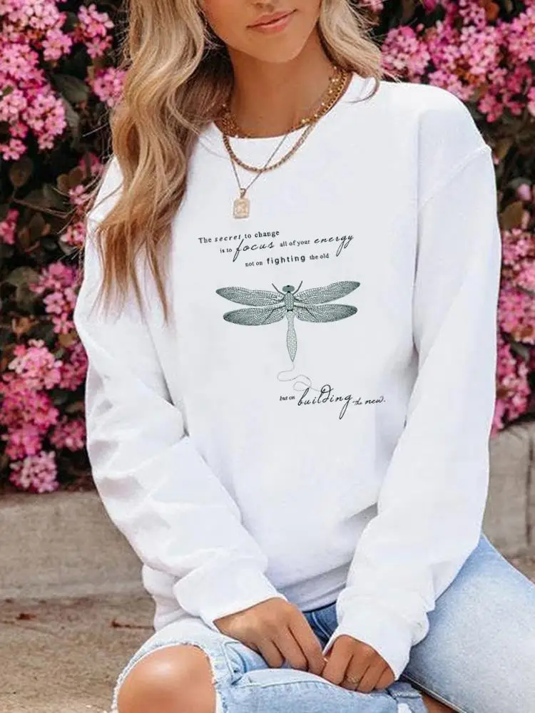 

Clothing Women Print Fleece Pullovers Lady Long Sleeve Winter Letter Dragonfly Style 90s Fashion Casual Graphic Sweatshirts