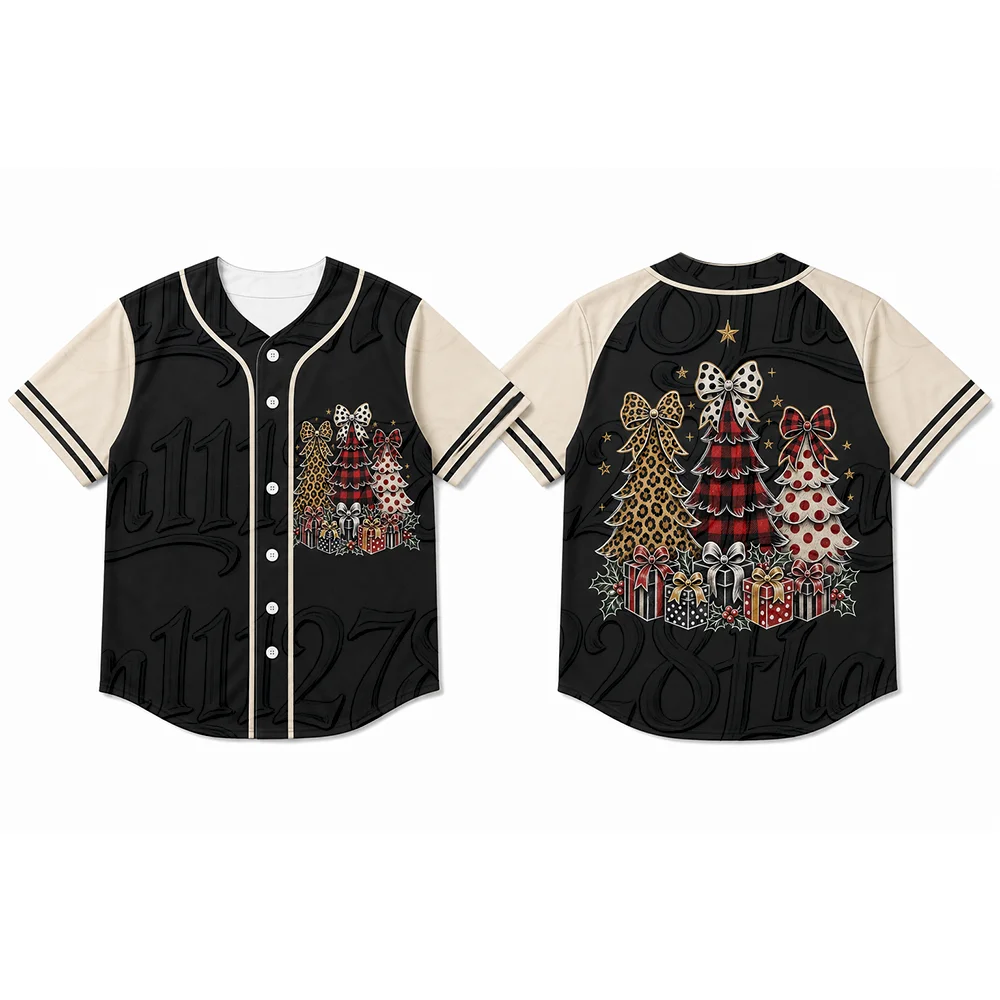 Merry Christmas Baseball Jersey Men's Tree Reindeer Ginger Print Shirt Vintage Oversized Button Down Sporty Holiday Streetwear