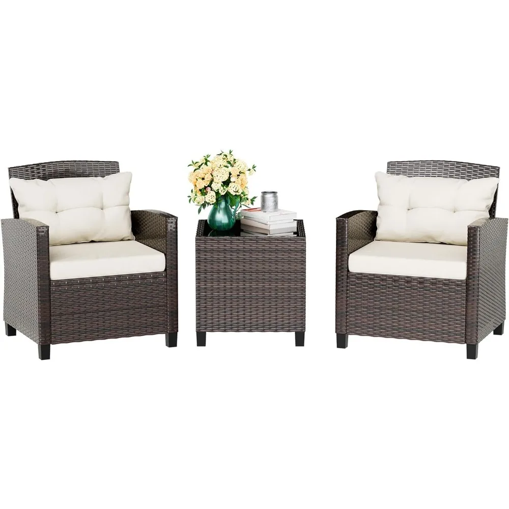 

Vongrasig 3 Piece Patio Furniture Set Small Outdoor Wicker Rattan Front Porch Bistro Set Cushioned Patio Chairs Conversation