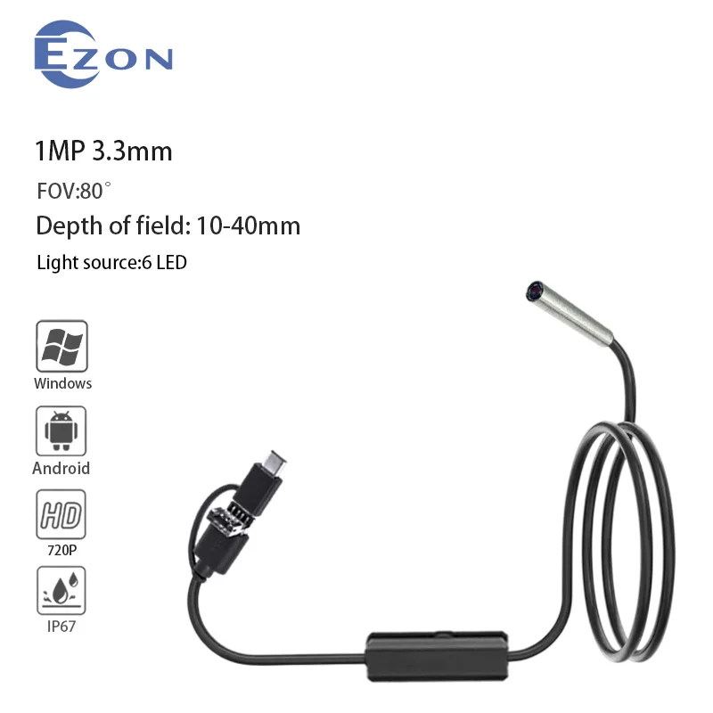 1MP 3.3mm 80° Electronic endoscope camera for Mechanical maintenance 1.5m USB 3-in-1 hard cable industrial endoscope
