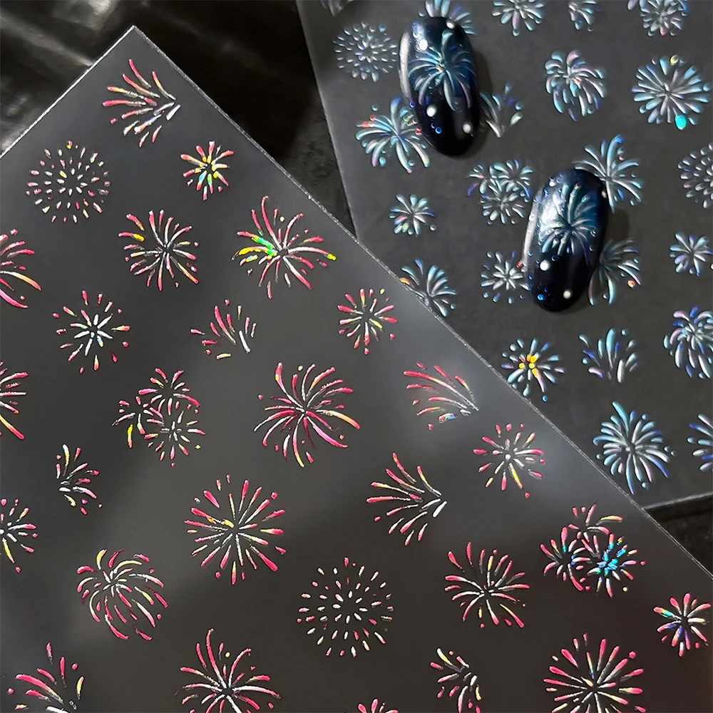 1pc #2026 New Year Gorgeous Firework Nail Sticker Blooming Fireworks Self-Adhesive Nail Decals for Festival Nail Art Decorations