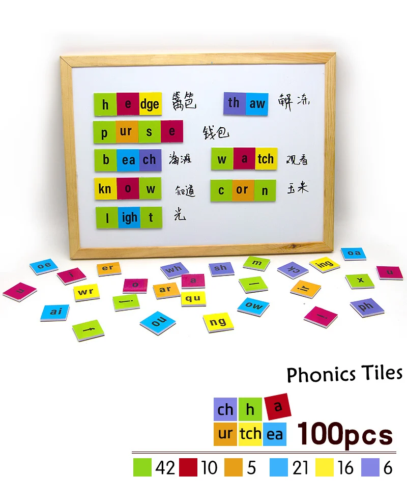 3mm verdickte magnetische Fliesen Englisch Phonics Lernset Kühlschrankmagnete Klasse Lehrmittel Sichtwörter Rechtschreibung Bausteine