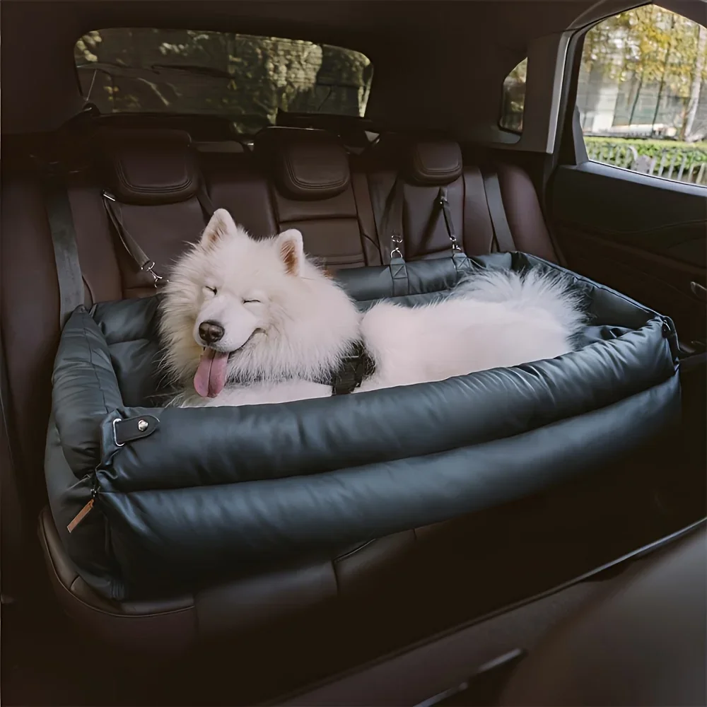 

Customized LOGO & Color Luxury Dog Beds Faux Leather Pet Car Seat Booster Double Seats Dog Car Seat Bed Safety Buckle Pet Beds