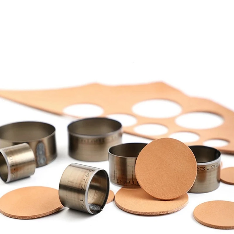 7Piece Short Scalp With Punching Leather Round Knife Tool DIY Hand Drilling Steel Round Punch Belt Punching Hole Silver