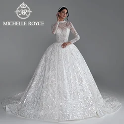 Michelle Royce Ball Gown Wedding Dresses For Women 2024 Royal O-Neck Invisible Neckline Sequined Wedding Gown Vestidos De Novia