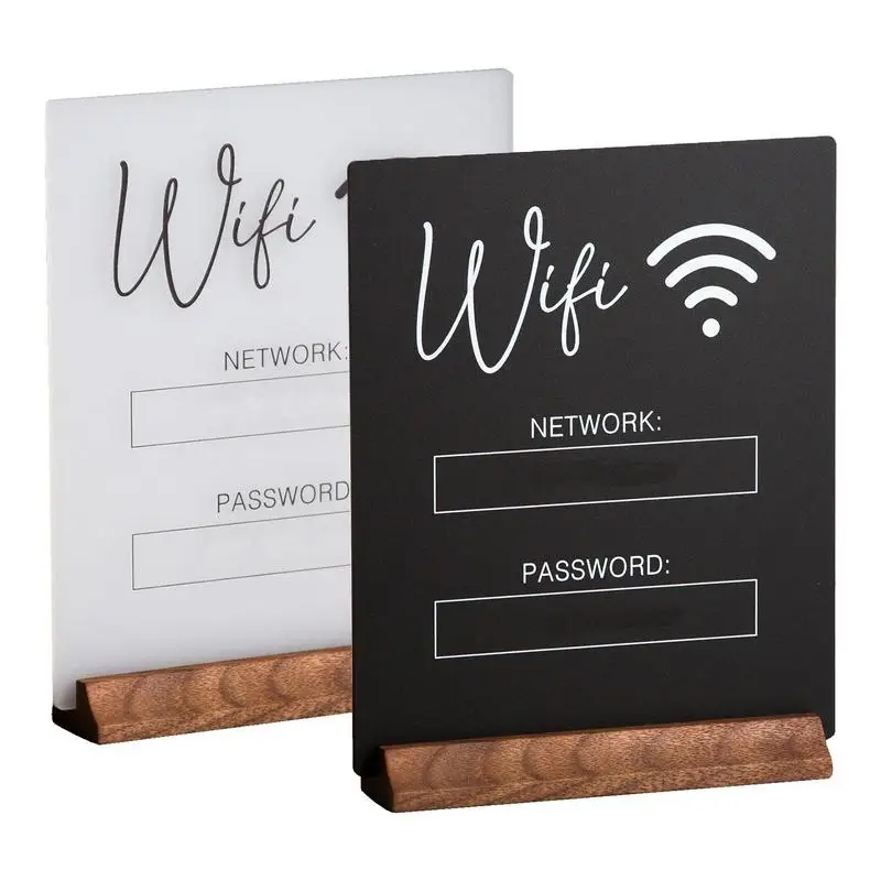 Acrylic WiFi Sign WiFi Board With Wooden Base Office Home Guest Room Network And Password Display Stand For Coffee Table Counter